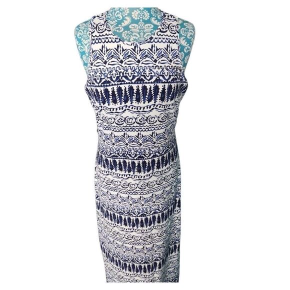 J. McLaughlin Blue / White Pattern Maxi Dress- Size M - Picture 2 of 10